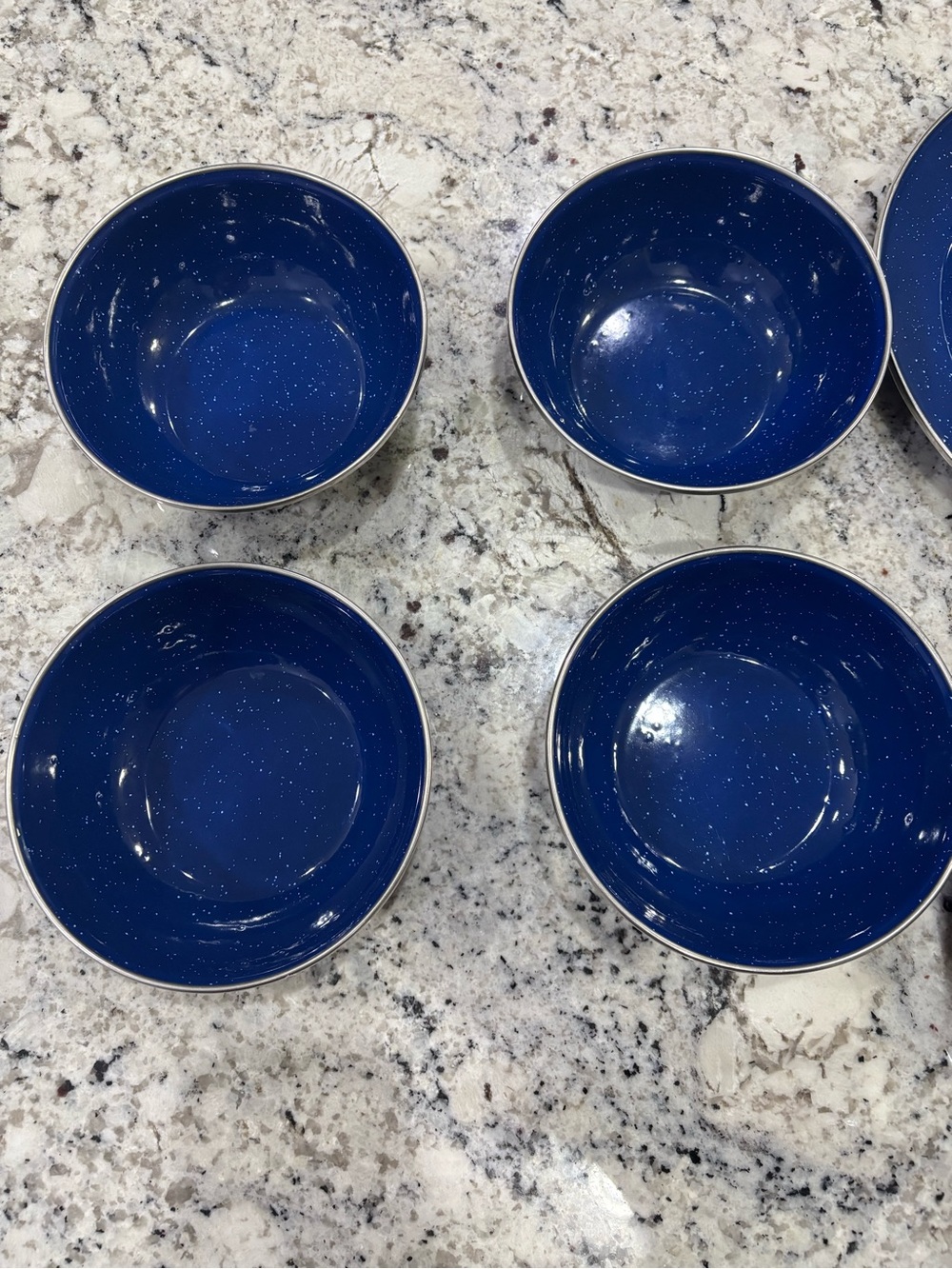 Blue Enamel Speckled Camping Dish Set Vintage Farmhouse Decor - Picture 8 of 16